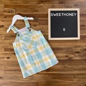 SweetHoney Blue Yellow Plaid Sleeveless Jumper Cotton Adjustable Straps Girls 5Y
